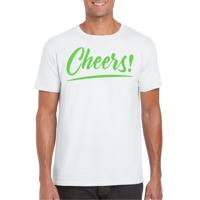 Verkleed T-shirt voor heren - cheers - wit - groene glitter - carnaval/themafeest