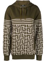 Balmain hoodie en laine à motif monogrammé - Vert - thumbnail