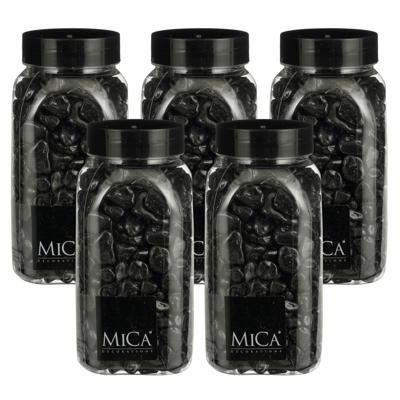Mica Decorations decoratie stenen - 5x - 650ml - zwart mix - hobby steentjes