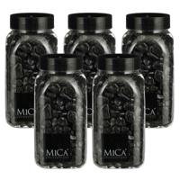 Mica Decorations decoratie stenen - 5x - 650ml - zwart mix - hobby steentjes