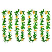 Hawaii krans/slinger - 4x - Tropische kleuren mix groen/wit - Bloemen hals slingers