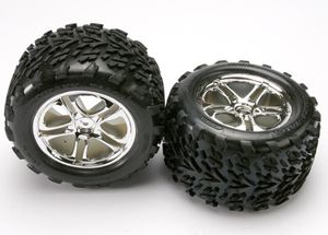 Tires & wheels, assembled, glued (ss (split spoke) chrome wheels, talon tires, foam inserts) (2) (fits maxx/revo series)