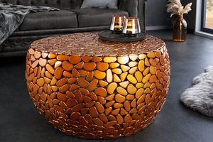 Ronde salontafel STONE MOSAIC 75cm koper metaal mozaiek handgemaakt - 41434