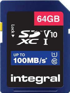 Integral 64GB HIGH SPEED SDHC/XC V10 100MB CLASS 10 UHS-I U1 SD