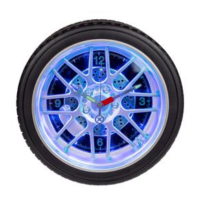 Wandklok autoband met LED licht - zwart - kunststof - Diameter 35 cm - garage/keuken/kamer