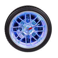 Wandklok autoband met LED licht - zwart - kunststof - Diameter 35 cm - garage/keuken/kamer