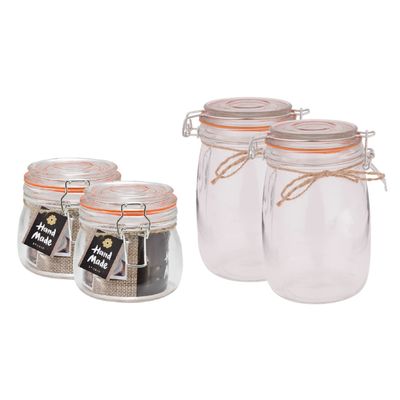 Weckpotten/inmaakpotten - set 4x - 500/1000 ml - glas - met beugelsluiting - 2 formaten