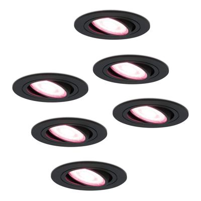 Set van 6 Miro smart inbouwspots - Wifi + Bluetooth - RGBWW - GU10 - Kantelbaar - Google Home, Amazon Alexa en Siri - IP20 voor binnen - Zwart - Plafondspots