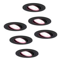Set van 6 Miro smart inbouwspots - Wifi + Bluetooth - RGBWW - GU10 - Kantelbaar - Google Home, Amazon Alexa en Siri - IP20 voor binnen - Zwart - Plafondspots
