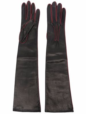 Manokhi gants en cuir à coutures contrastantes - Noir