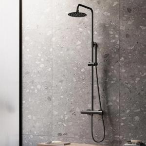 Regendouche set SaniClear Nero | Opbouw | 20 cm | Thermostaatkraan | 2-weg | Rond | Zwart mat