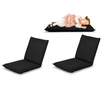 (Tweedelig) Vloerstoel met 6-Traps Verstelbare Rugleuning Gevoerde Game-Stoel Vloerbank Meditatiestoel Stevig Metalen Frame-Zwart