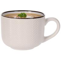 Soepkom Fishbone - cremewit - 12 x 9 cm - keramiek - kommetjes met oor - 560 ml