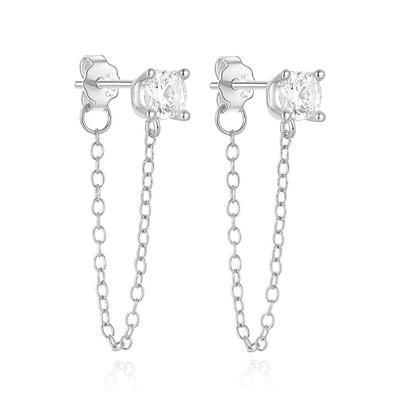 Elenza Sterling Zilveren Oorbellen met Ketting en Zirkonia - Zilverkleurig