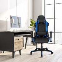 360˚ Draaibare Gaming Stoel Race Stijl Stoel met Hoofdsteun & Lendenkussen Instelbare Rugleuning Hoek Computer Stoel Blauw+Zwart