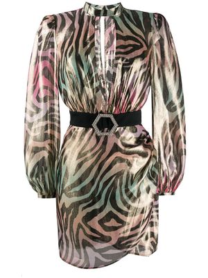 Philipp Plein robe courte imprimée à taille ceinturée - Rose