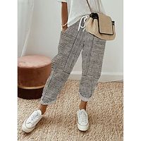 Dames Linnen broek Wijde broek Namaaklinnen Zak zakkerig Afdrukken Volledige lengte Wit Lente, Herfst, Winter, Zomer Lightinthebox - thumbnail