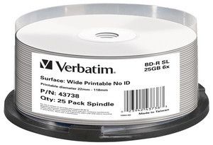 Verbatim 43738 Blu-ray BD-R disc 25 GB 25 stuk(s) Spindel Bedrukbaar