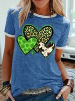 Women's St. Patrick's Day Heart Leopard Clover Cow Print Funny Graphic Printing Casual Crew Neck Cotton-Blend Regular Fit T-Shirt - thumbnail