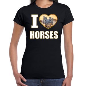 I love horses t-shirt met dieren foto van een wit paard zwart voor dames