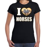 I love horses t-shirt met dieren foto van een wit paard zwart voor dames - thumbnail