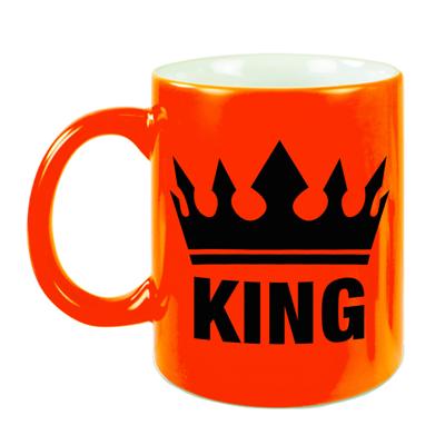 King koffiemok - cadeau beker - oranje - voor een koning - 300 ml - keramiek - oranjeen bekers