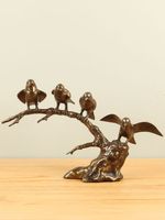4 vogels op tak uit brons - thumbnail