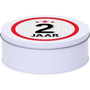 Cadeau/kado wit rond blik 2 jaar 18 cm