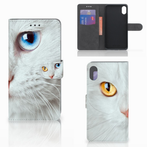 Apple iPhone Xs Max Telefoonhoesje met Pasjes Witte Kat