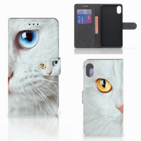 Apple iPhone Xs Max Telefoonhoesje met Pasjes Witte Kat - thumbnail