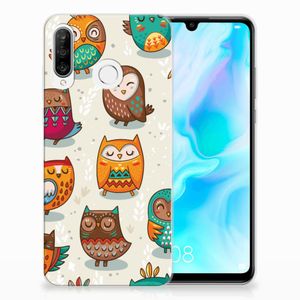 Huawei P30 Lite TPU Hoesje Vrolijke Uilen