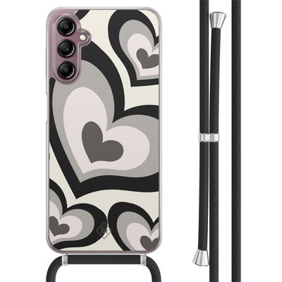 Samsung Galaxy A14 hoesje met koord - Hart swirl zwart Samsung Galaxy A14 hoesje met koord - Hart swirl zwart