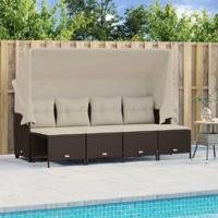 5-delige Loungeset met kussens poly rattan bruin