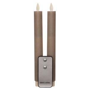 Led dinerkaarsen - 2x st - taupe/grijs - 23 cm - met afstandsbediening