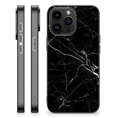 iPhone 15 Pro Max Marmeren Print Telefoonhoesje Marmer Zwart - Origineel Cadeau Vader