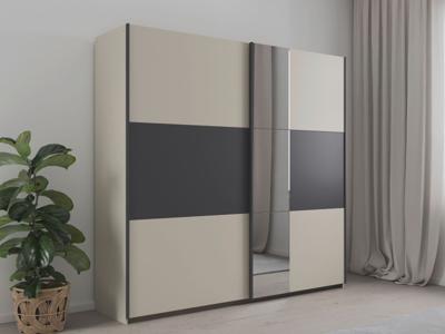 Kledingkast SAJORIS 2 schuifdeuren 218 cm kasjmier/metaalgrijs met spiegel