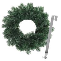 Kerstkrans 35 cm - blauwgroen - met zilveren hanger/ophanghaak - kerstversiering - Kerstkransen - thumbnail