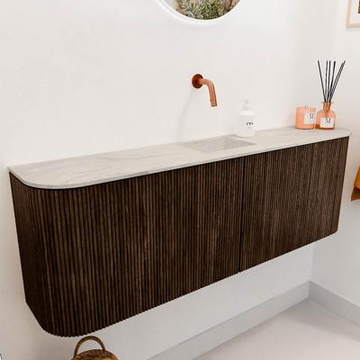 Toiletmeubel Mondiaz Joya Dlux | 123.2 cm | Meubelkleur Walnut | Faye wastafel Ostra Wasbak Midden | Zonder kraangat(en)