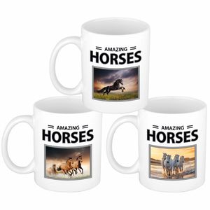 Set van 3x stuks paarden thema drink mokken met dieren foto print van amazing horses