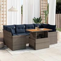 7-delige Loungeset met kussens poly rattan grijs