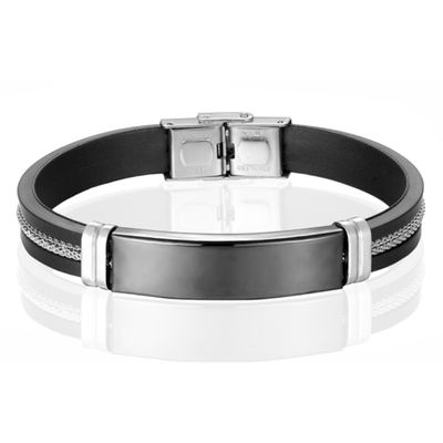 LGT Jewels Siliconen armband Heren RVS ID Zwart
