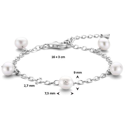 Armband Parels zilver-zoetwaterparel wit 16-19 cm
