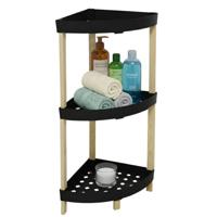 Hoekkast / opbergrek - 3 planken - hout / zwart - 32 x 79 cm - badkamer / keuken