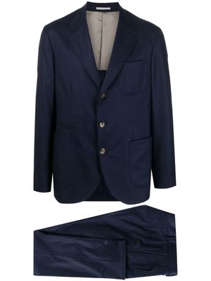 Brunello Cucinelli costume en laine à simple boutonnage - Bleu
