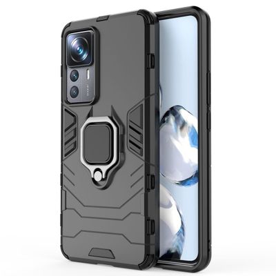 Lunso - Xiaomi 12T Pro - Armor backcover hoes met ringhouder - Zwart