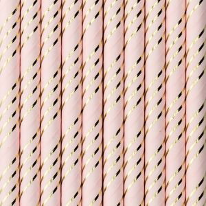 Drinkrietjes - papier - 30x - roze/goud strepen - 19,5 cm - rietjes - Drinkrietjes