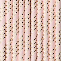 Drinkrietjes - papier - 30x - roze/goud strepen - 19,5 cm - rietjes - Drinkrietjes - thumbnail