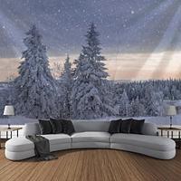 winter natuur bos hangend tapijt kunst aan de muur groot tapijt muurschildering decor foto achtergrond deken gordijn thuis slaapkamer woonkamer decoratie Lightinthebox