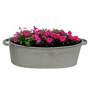 Plantenpot/bloempot teil Farmer - ovaal - zink - donkergrijs - L29 x D21 X H12.5 cm