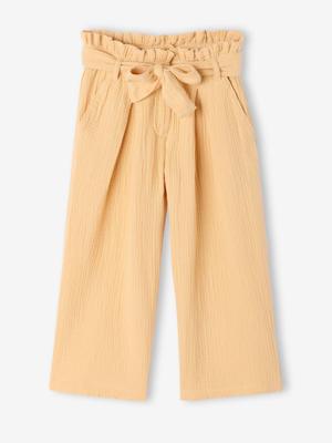 Wijde korte broek 'paperbag' voor meisjes, van katoengaas geel